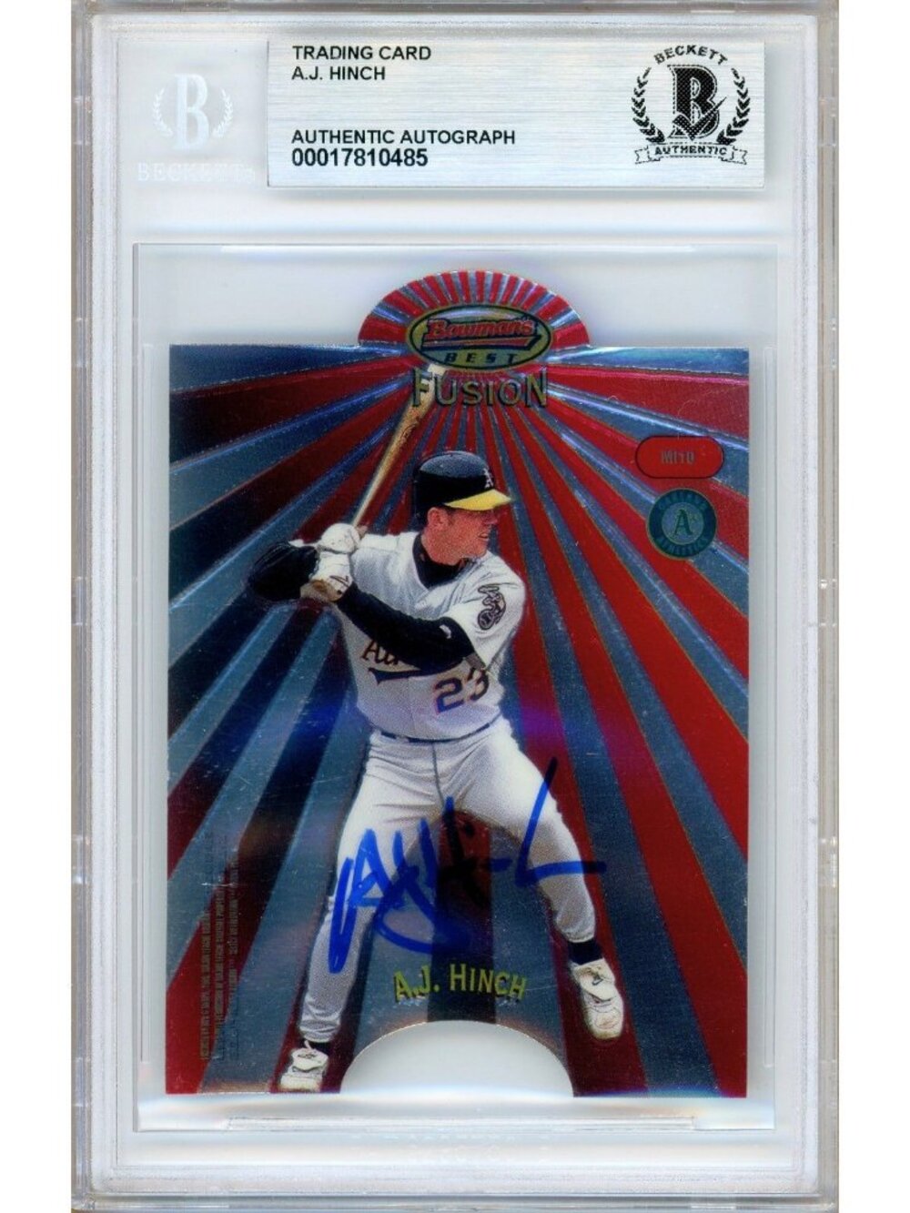 AJ Hinch Signed 1998 Bowman’s Best Mirror Image MI10 Athletics Card BAS Slab